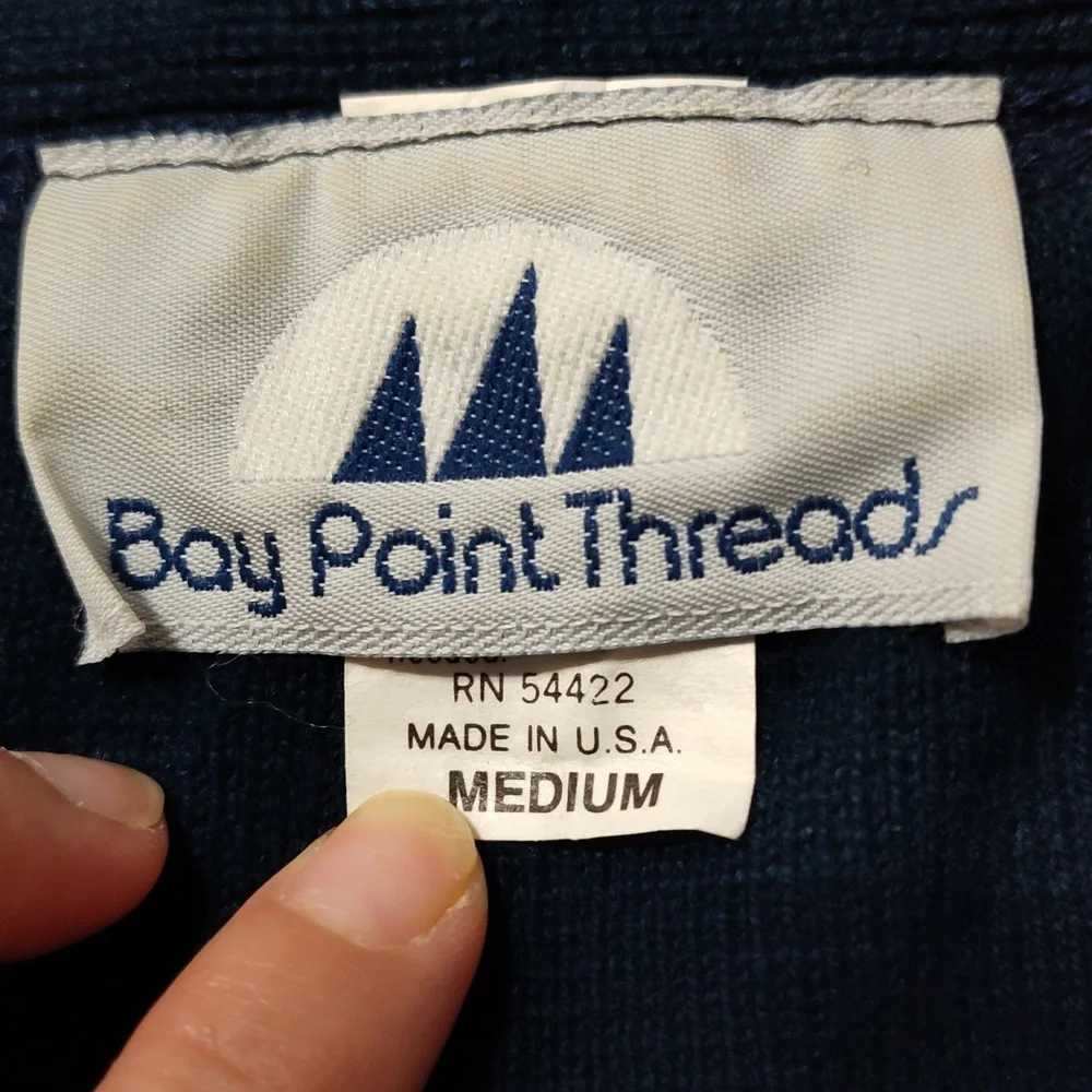 Bay Point threads Vintage Navy Cardigan With Gold Anchor Embroidery Size medium - Picture 5 of 5
